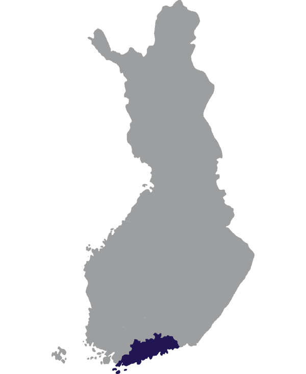 Landkaart Finland grijs met regio Uusimaa donkerblauw op transparante achtergrond - 600 * 733 pixels